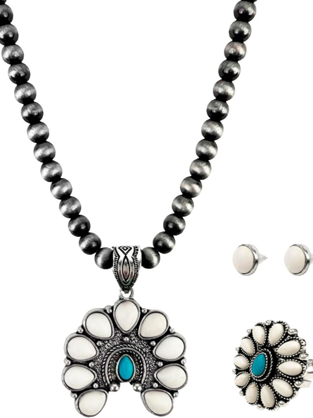 Navajo Pearl Necklace Western Jewelry Set for Women Turquoise Necklace with Earr